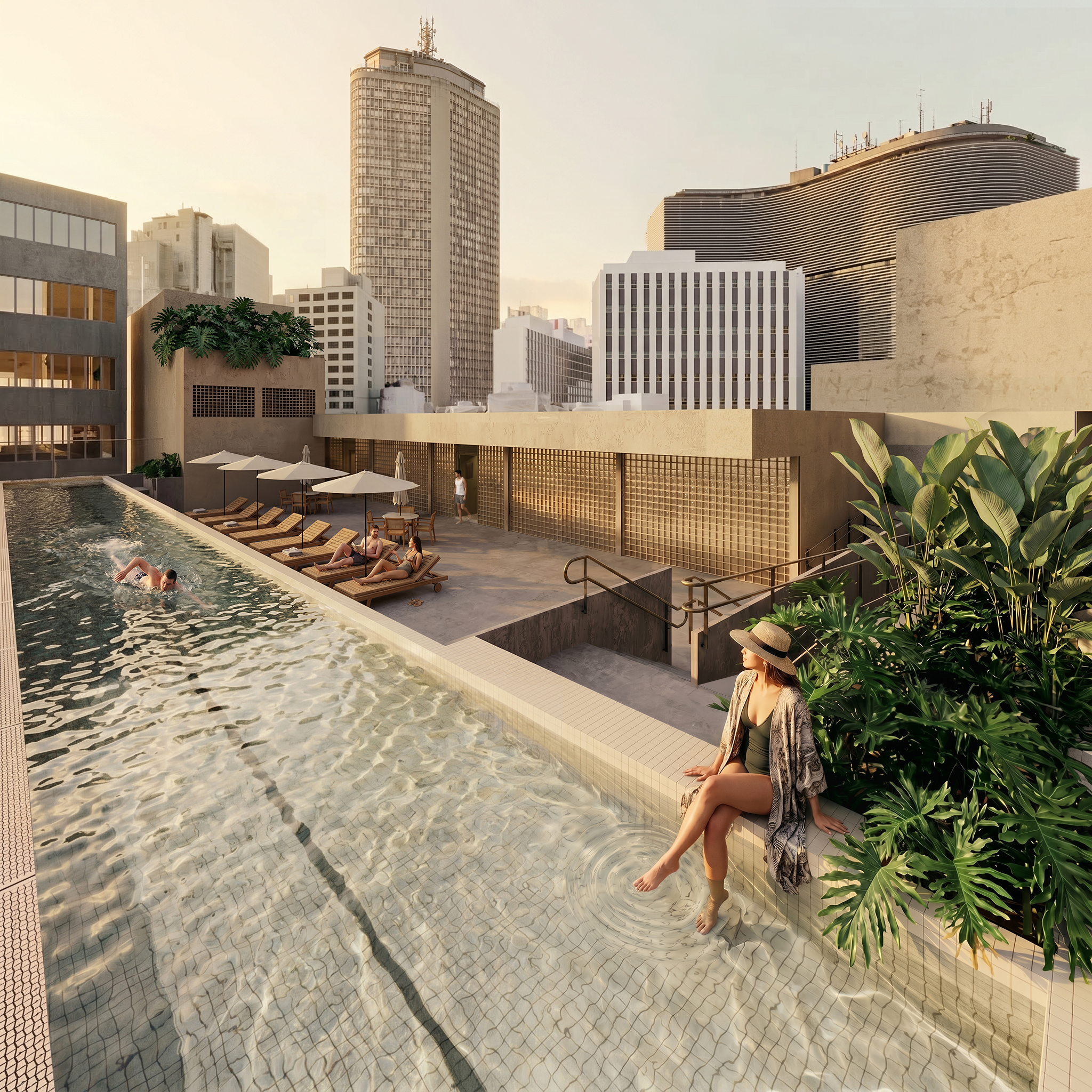 Piscina e área de convivência