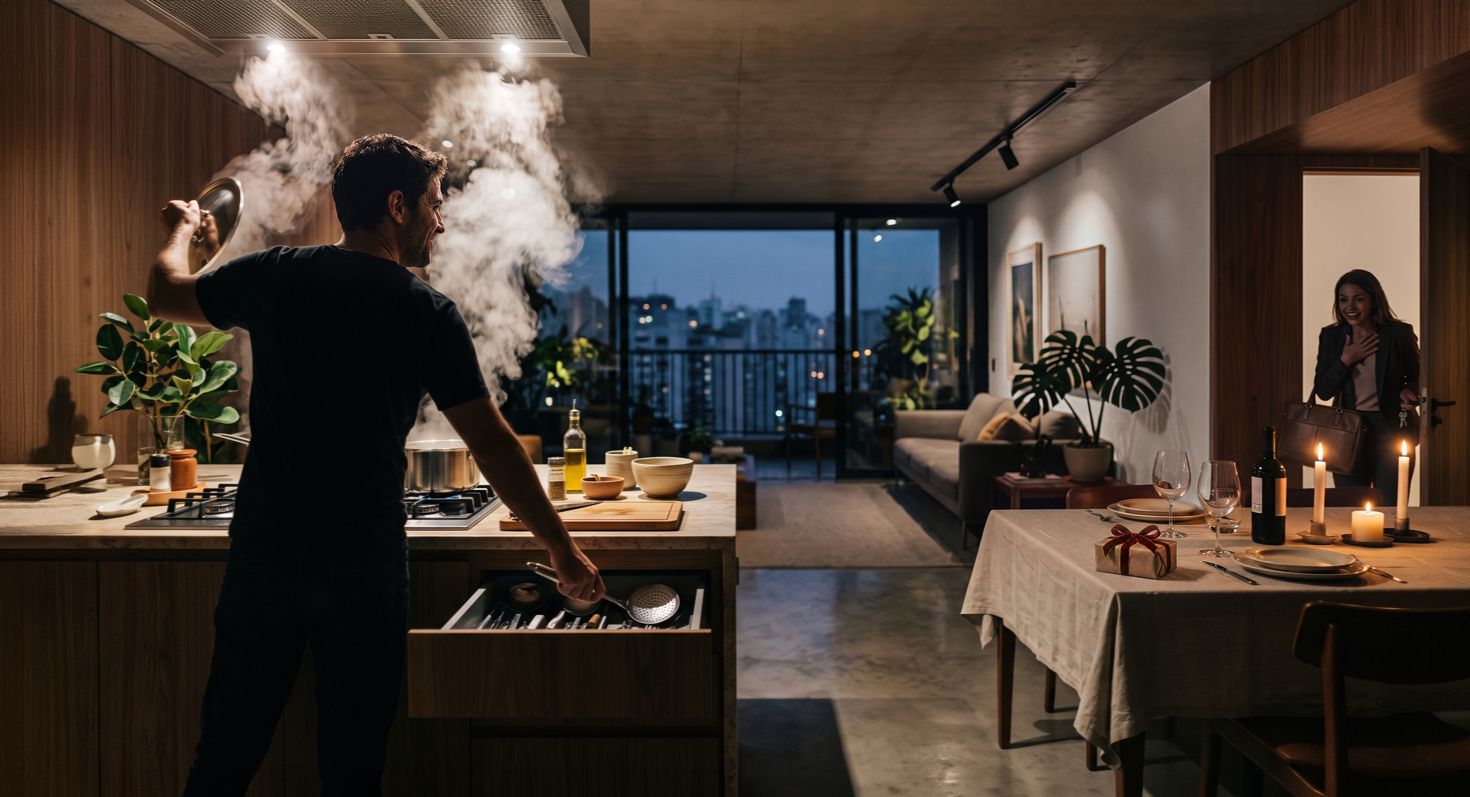 Cozinha projetada como cenário de uma história